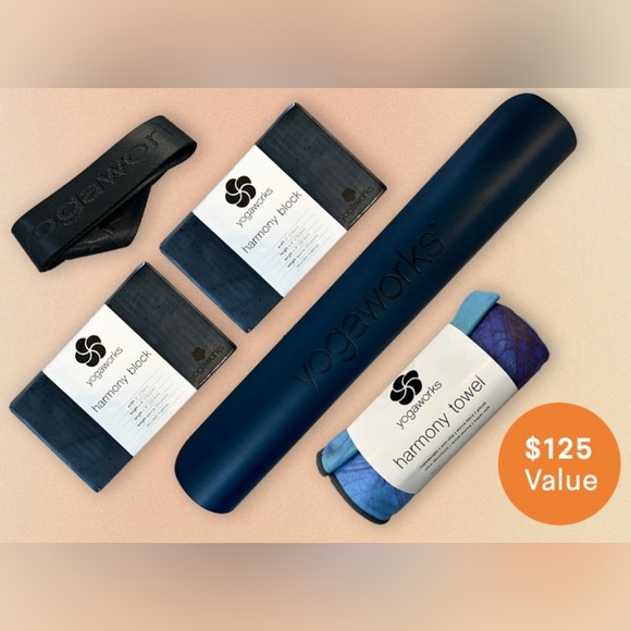 BNIB YogaWorks Mat Yoga Blocks Strap & Towel in midnight blue - Picture 1 of 2